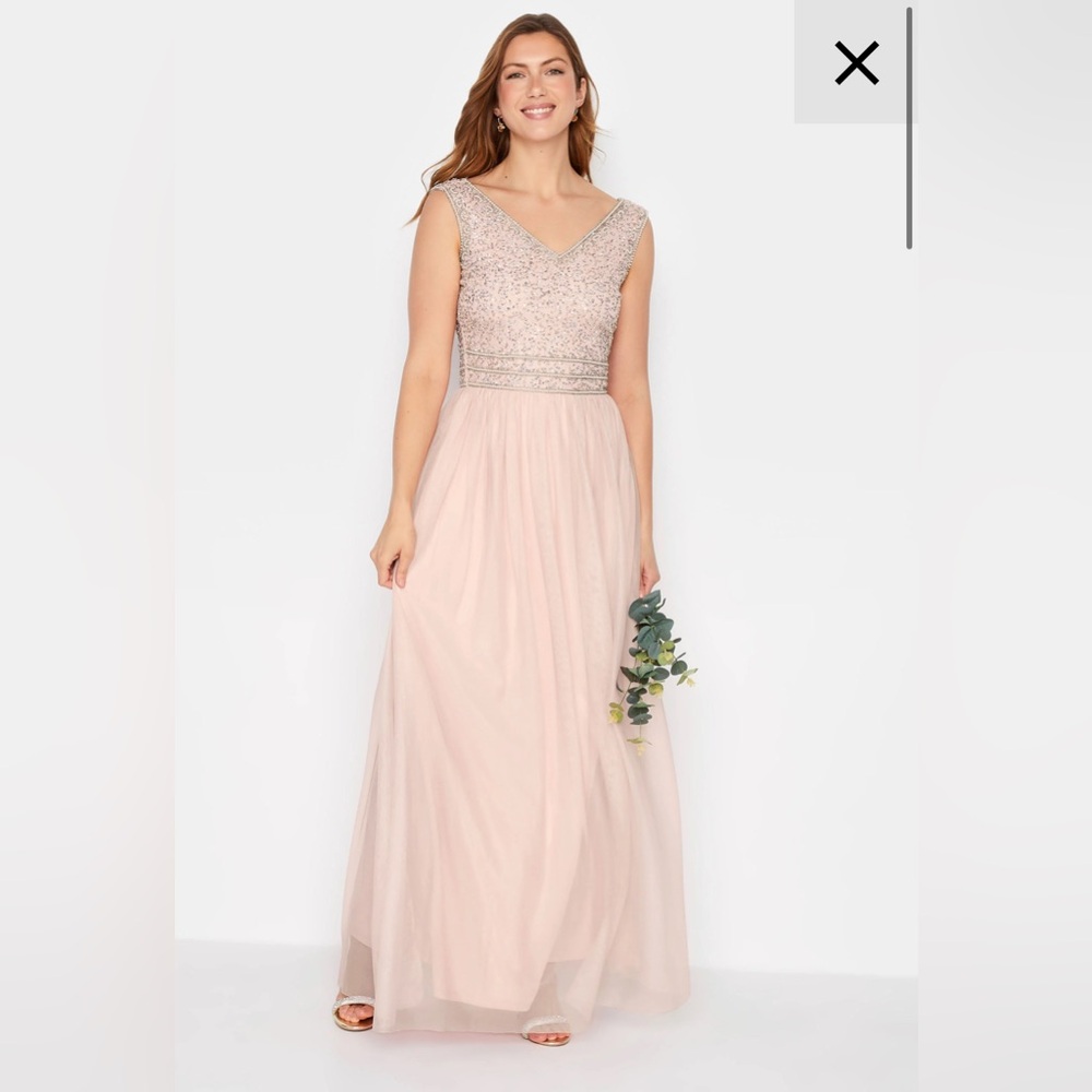 LTS Tall Blush Pink Sequin Hand Embellished formal evening Dress